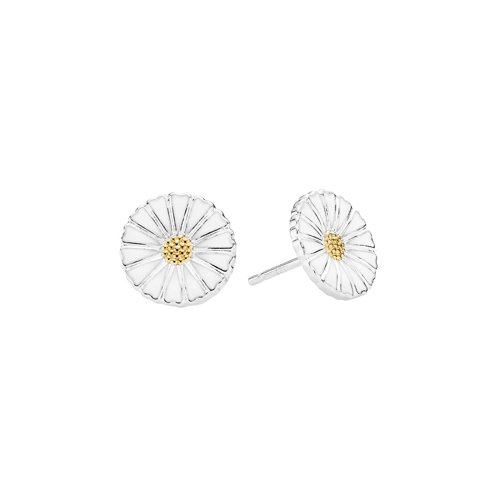 Marguerit ørestikker 11 mm, Sølv/Hvid/Forgyldt