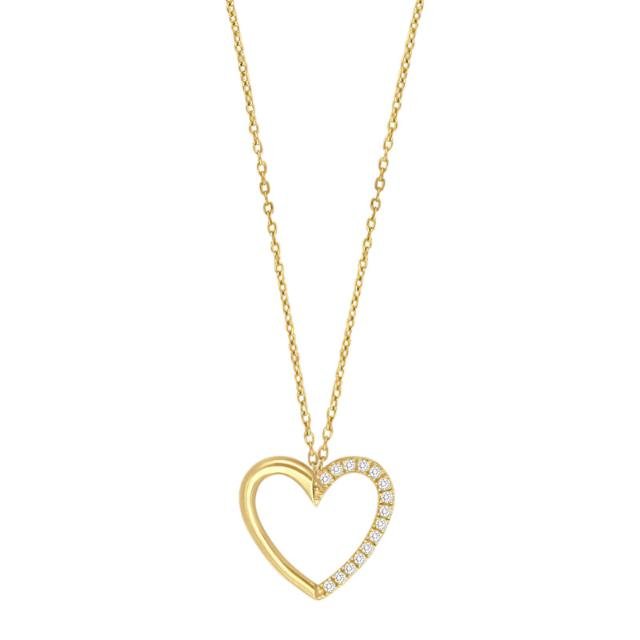 9kt. Guld vedhæng hjerte m/cz inkl. forg. kæde - Urma.dk