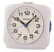 Seiko vækkeur med lys, snooze og lydløs sekundviser - Hvid - 9,5 x 9,4 x 6,6 cm