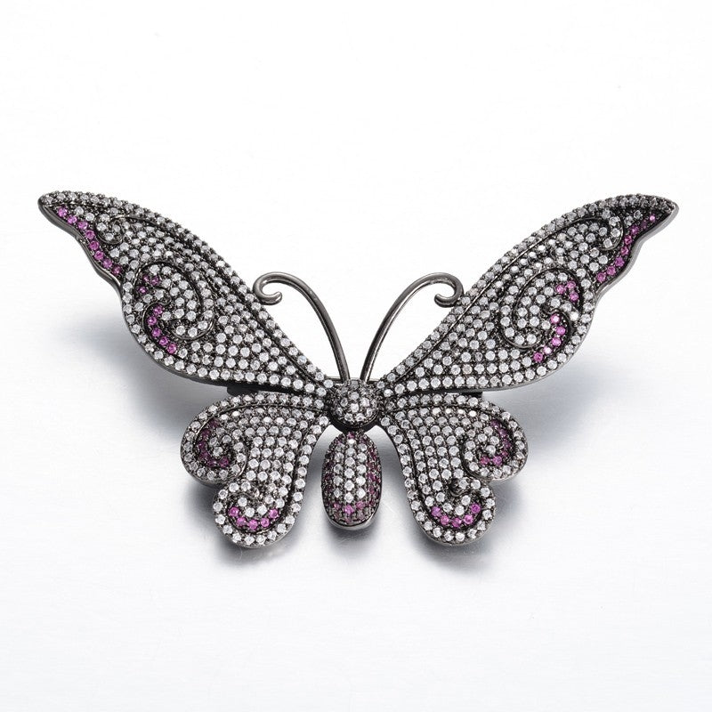 Broche, sort sommerfug med zirconia