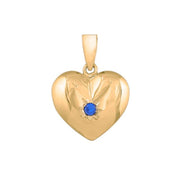 8kt. guldhjerte m/synt. safir 13mm