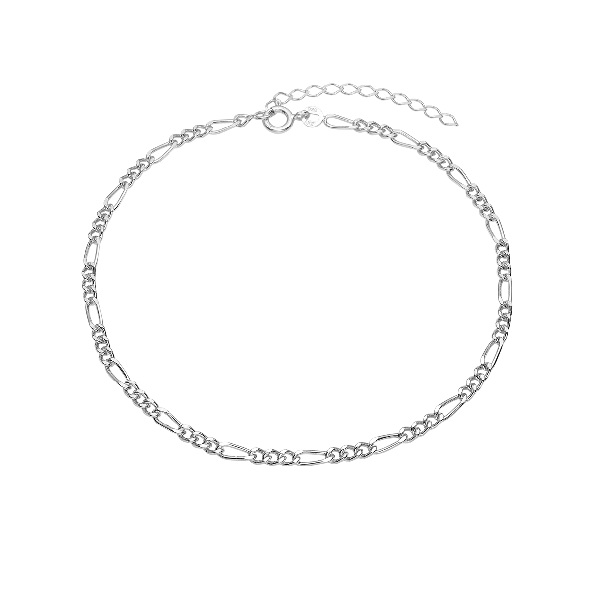 Ankelkæde Figaro, 23+4cm, sølv