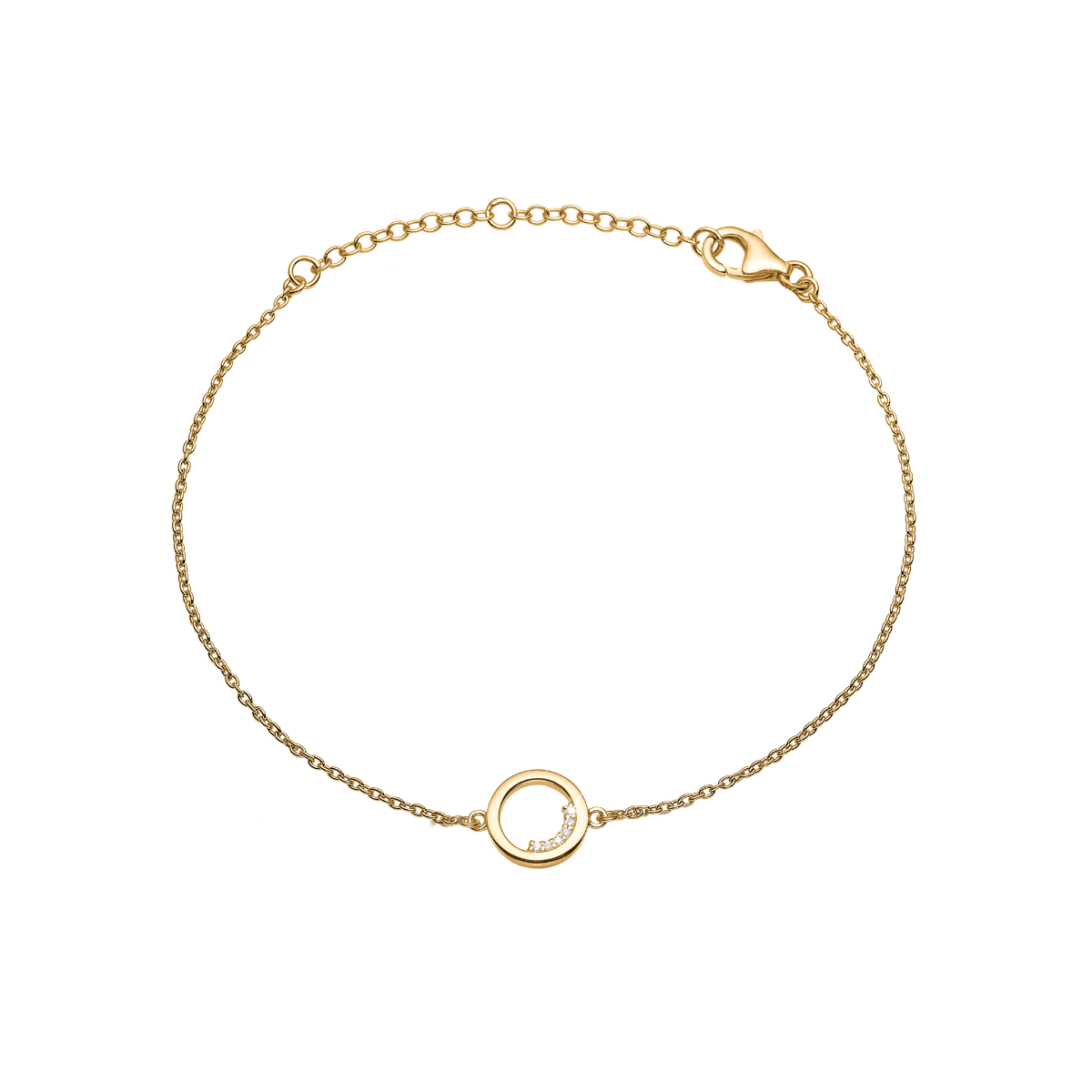 Armbånd i 14 karat guld m/6 zirconia i en cirkel - 16 + 4 cm