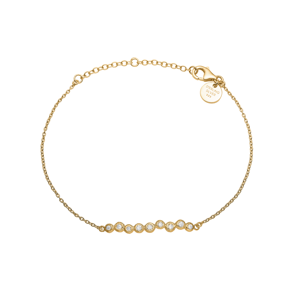 Armbånd 14 karat guld med 9 Zirconia stene - 16 + 4 cm