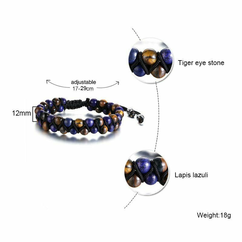 Armbånd flettet med 2 rækker Lava stene og Tigerøje