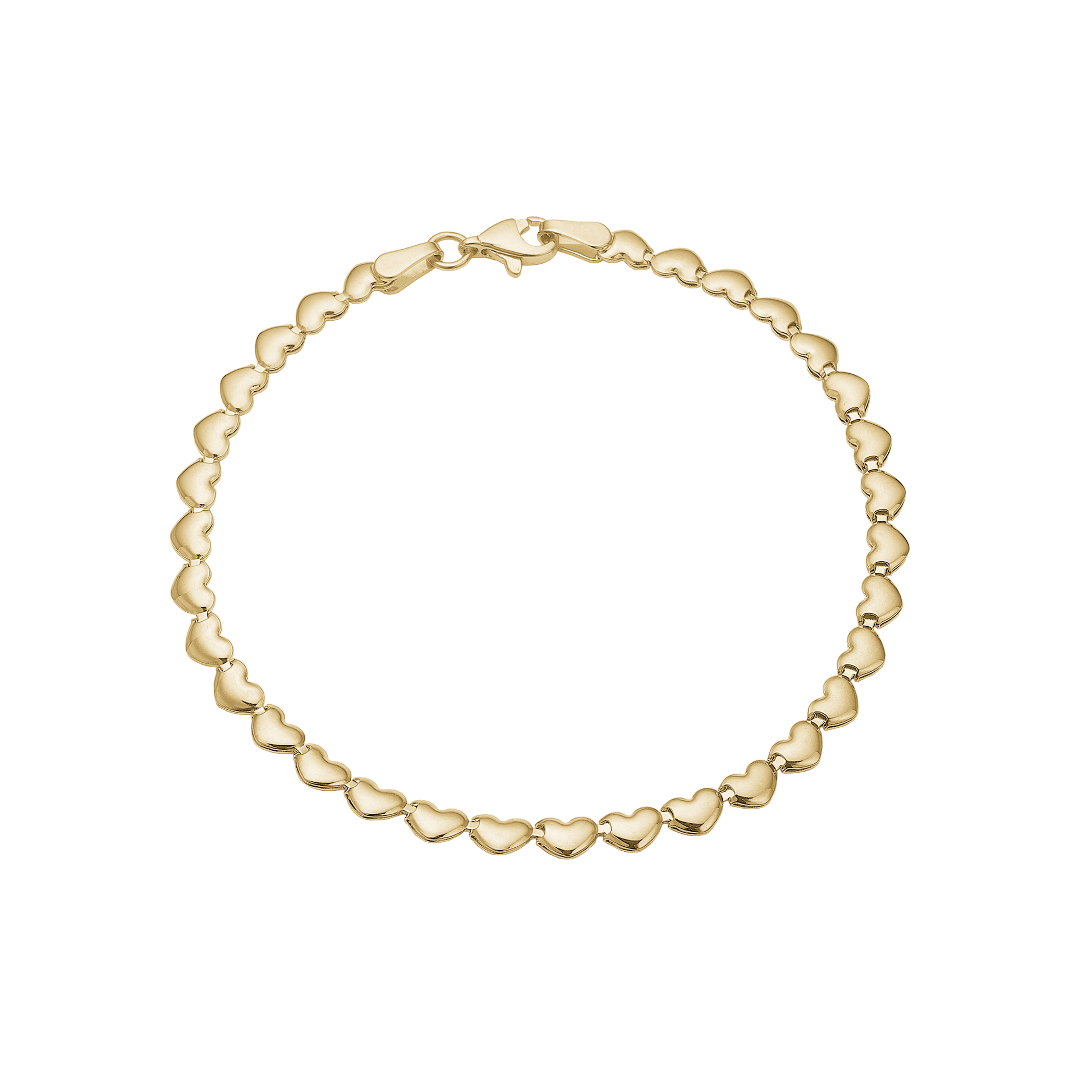 Armbånd 8kt, små hjerter, 19 cm