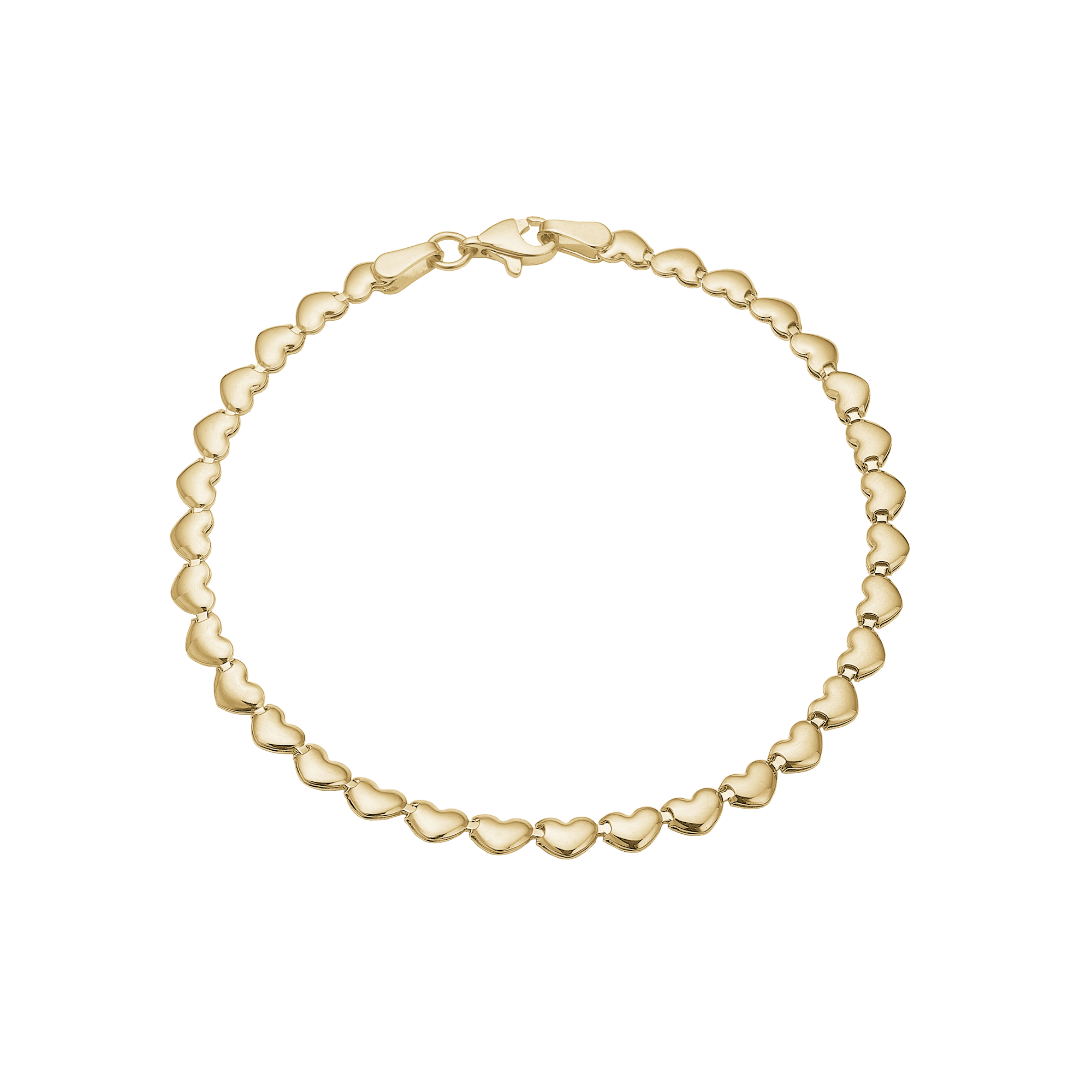 Armbånd 8kt, små hjerter, 19 cm