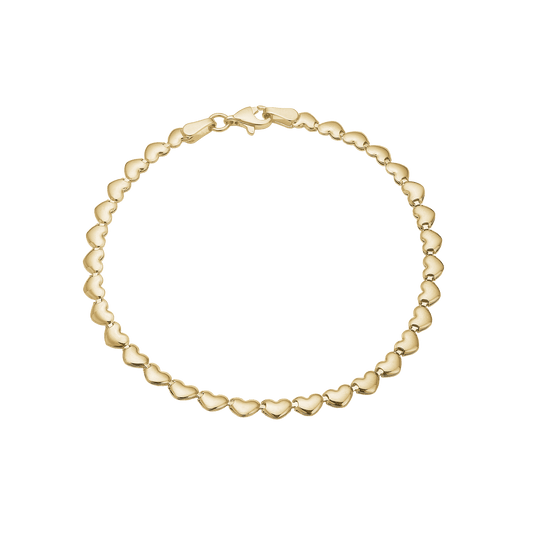 Armbånd 8kt, små hjerter, 19 cm