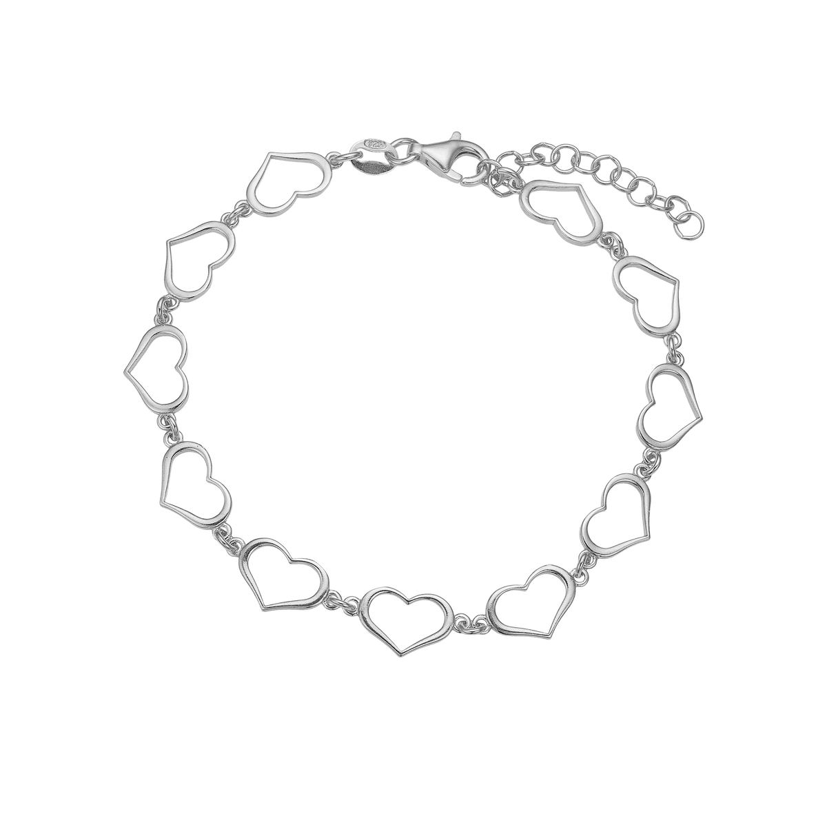 Armbånd, Hearts, 16+3cm sølv
