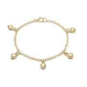 Armbånd m/5 hjerter, forgyldt sølv
