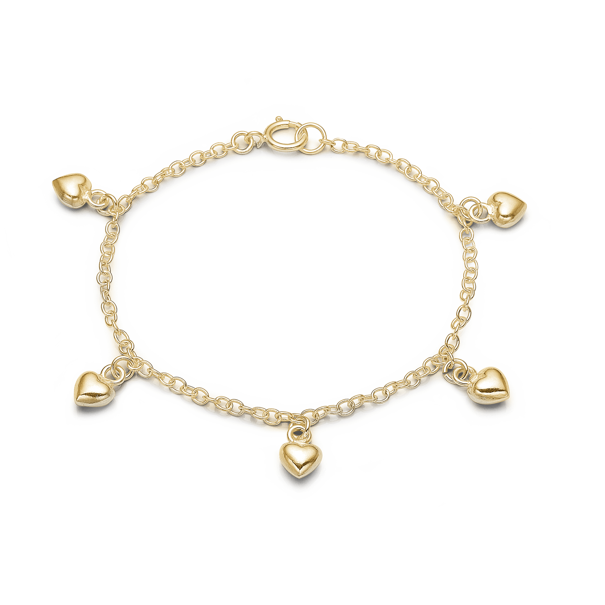 Armbånd m/5 hjerter, forgyldt sølv