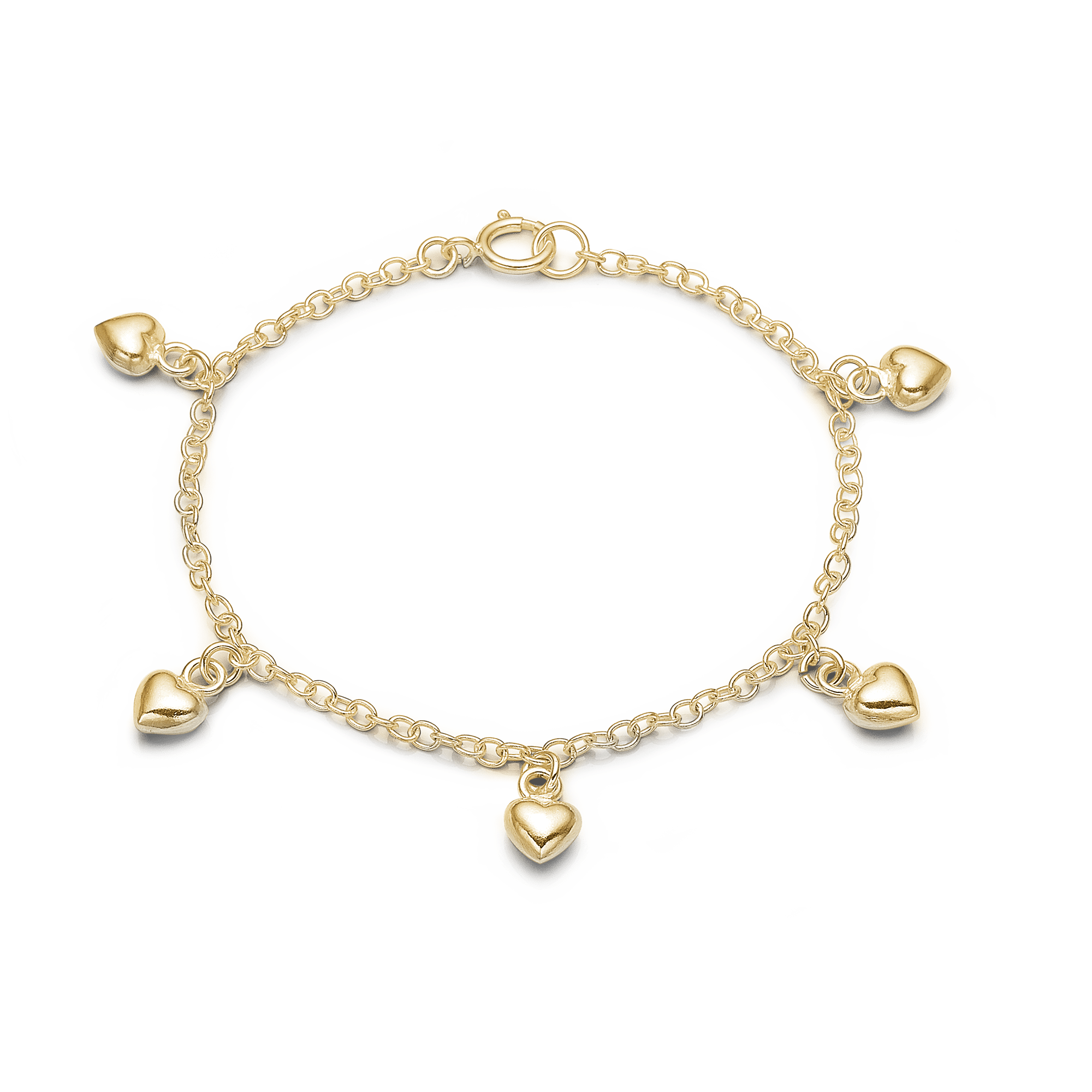 Armbånd m/5 hjerter, forgyldt sølv