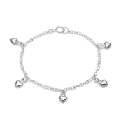 Armbånd m/5 hjerter, sølv