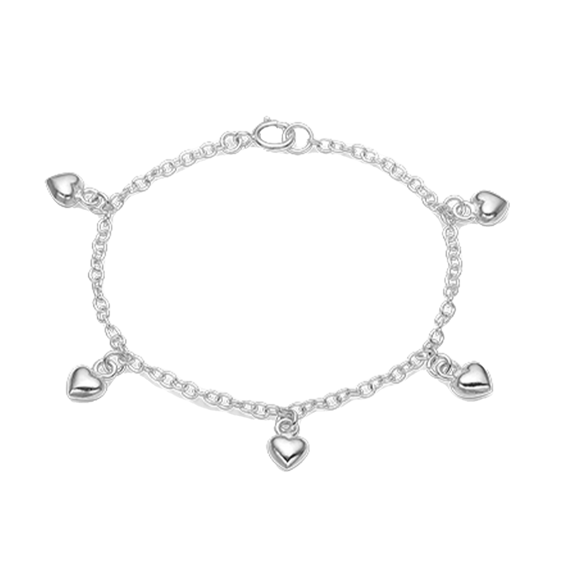 Armbånd m/5 hjerter, sølv