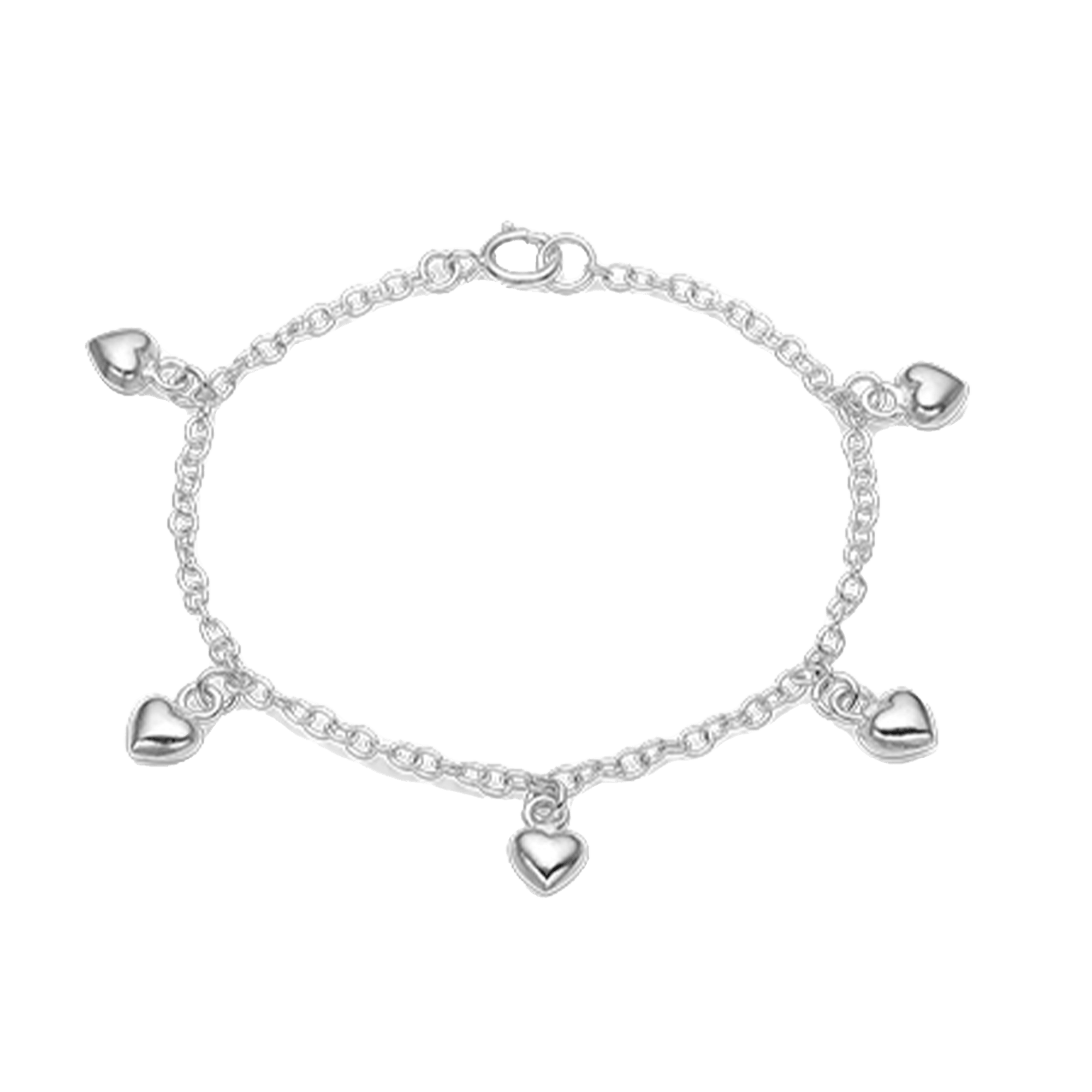 Armbånd m/5 hjerter, sølv