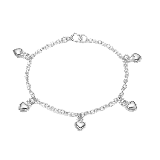 Armbånd m/5 hjerter, sølv