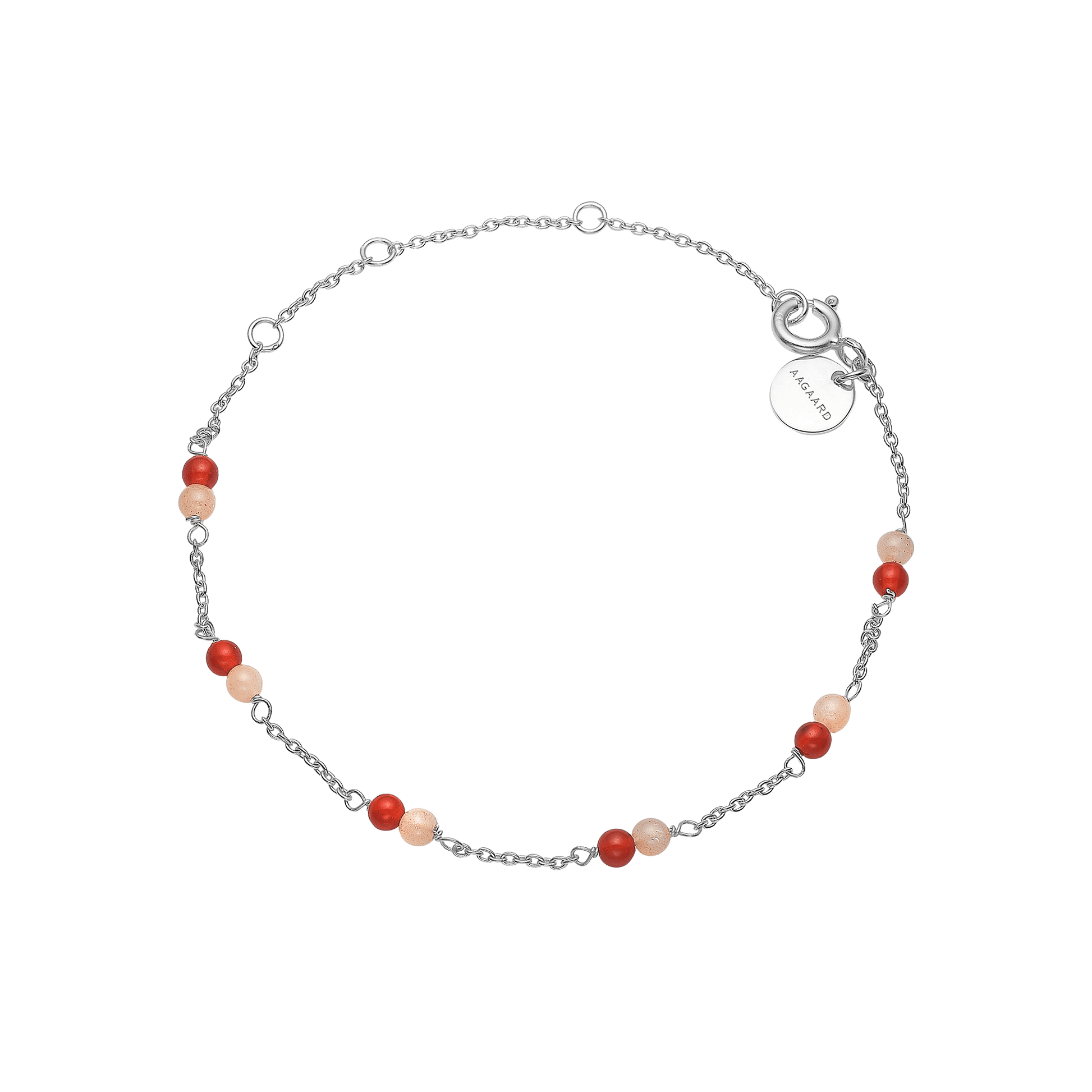 Armbånd, rød Agat/pink månesten, sølv