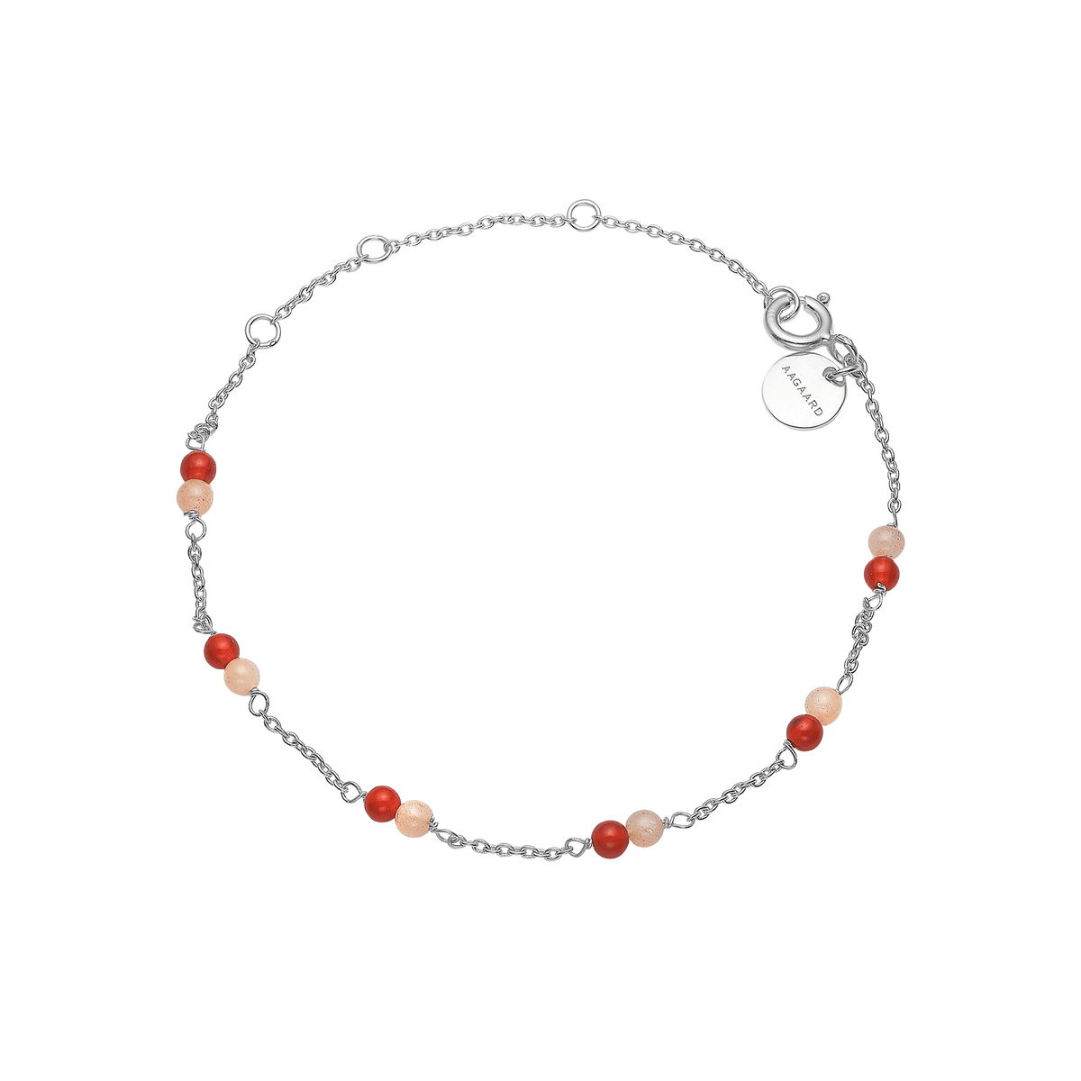 Armbånd, rød Agat/pink månesten, sølv