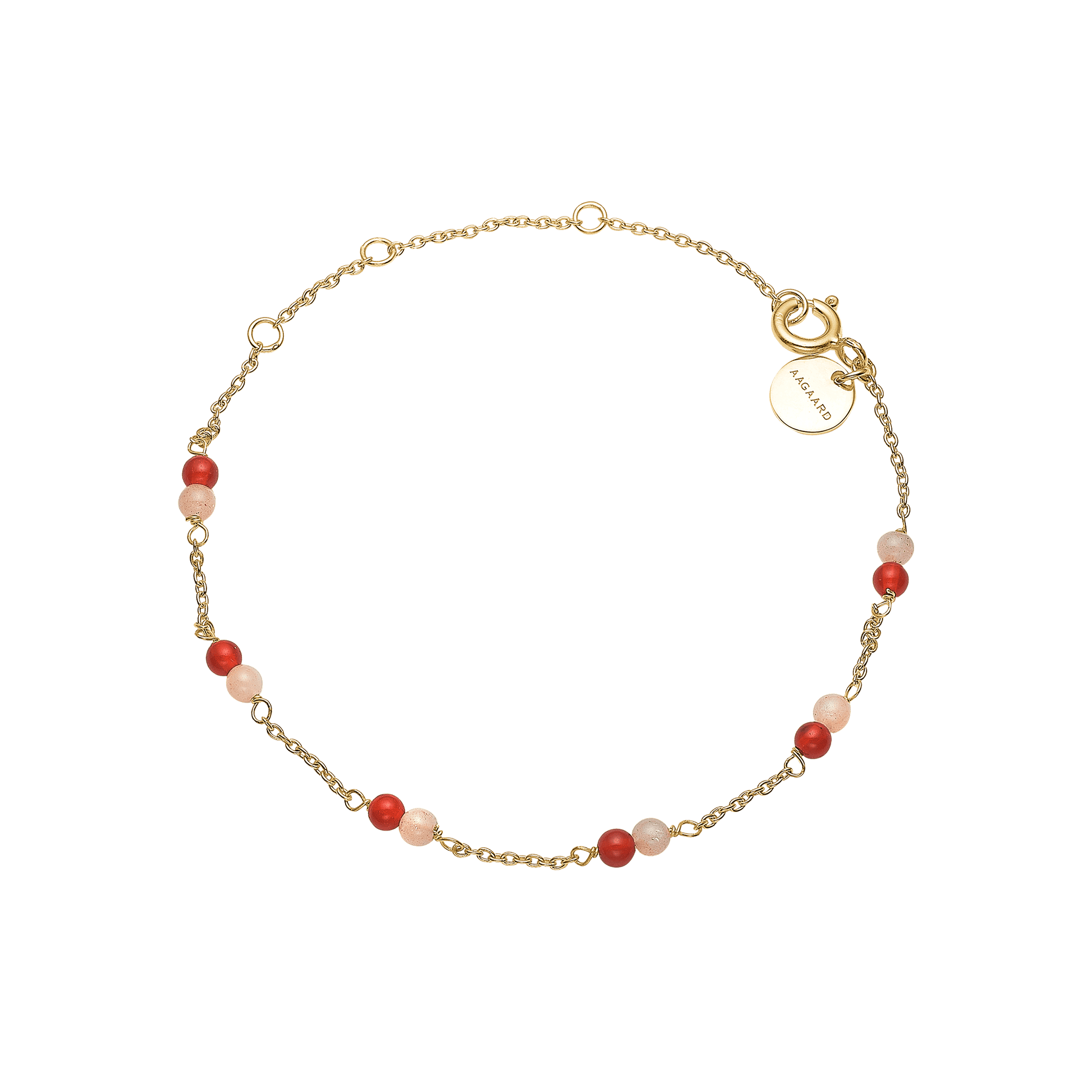 Armbånd, rød Agat/pink månesten, sølv
