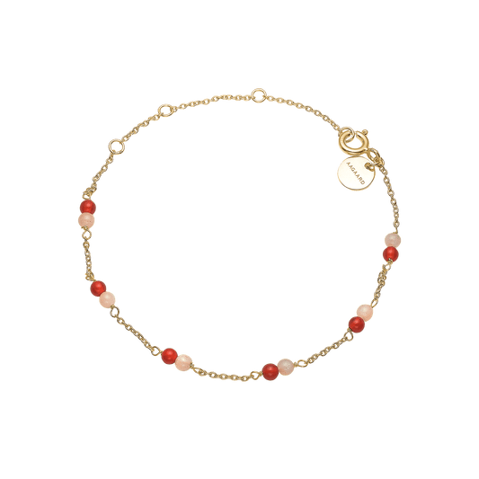 Armbånd, rød Agat/pink månesten, sølv