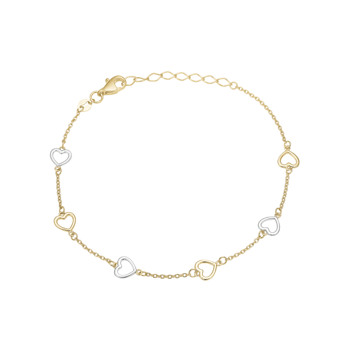 Armbånd 8kt, rød/hvidguld hjerter, 17+3 - Urma.dk