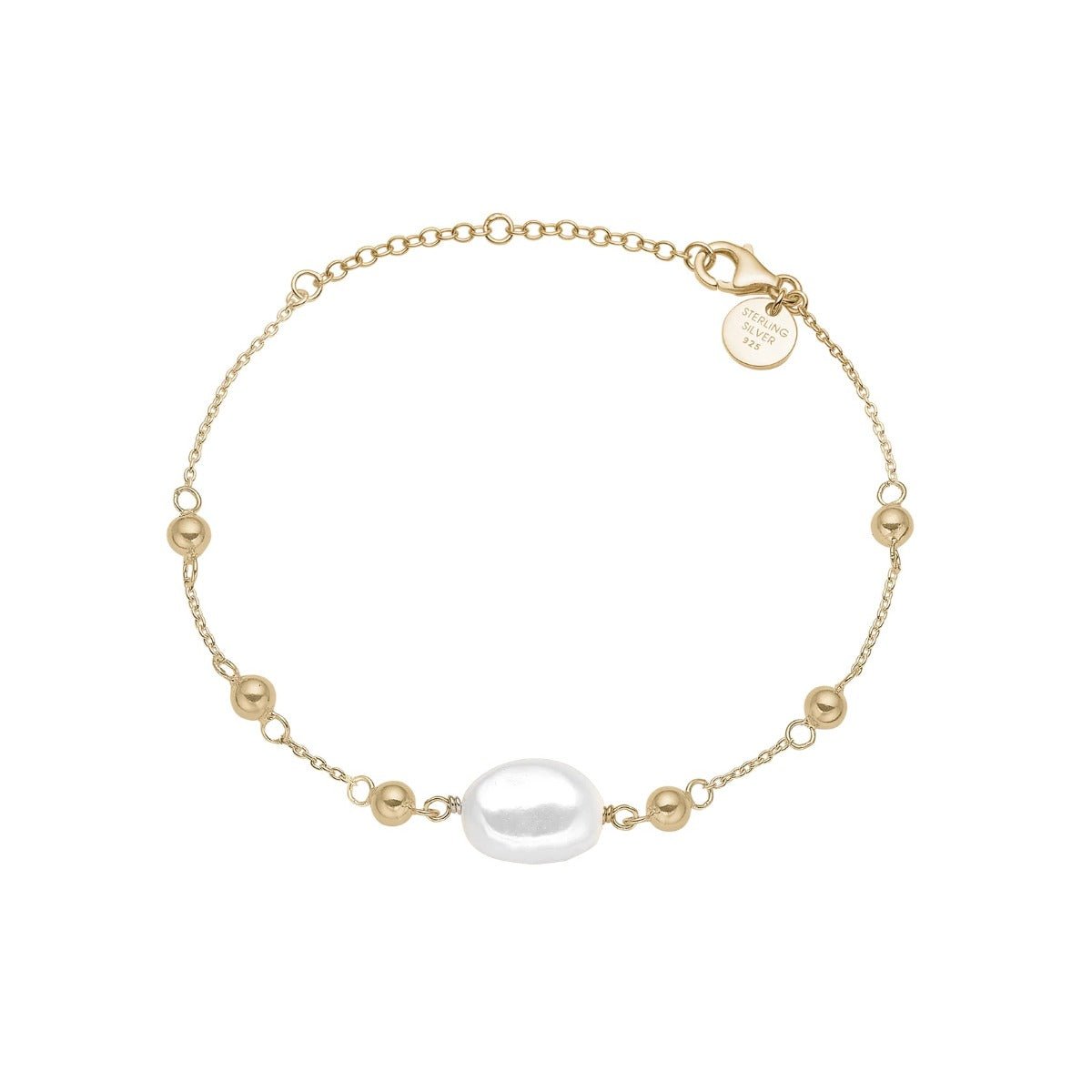 Armbånd i forgyldt sølv med barok perle 17 - 20 cm - Urma.dk