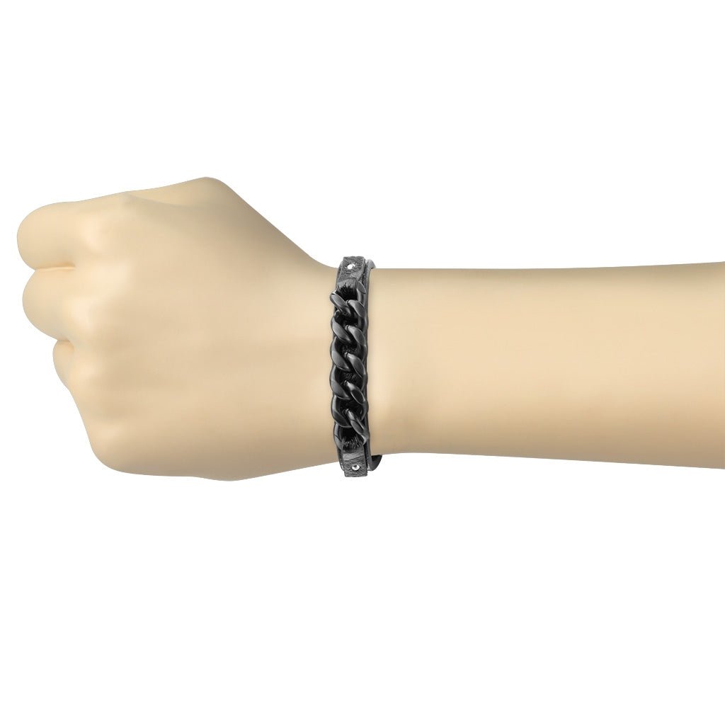 Armbånd i læder med sort kæde 19 - 20 cm - Urma.dk