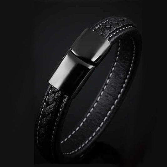 Armbånd, læder med lås i rustfrit stål - Urma.dk