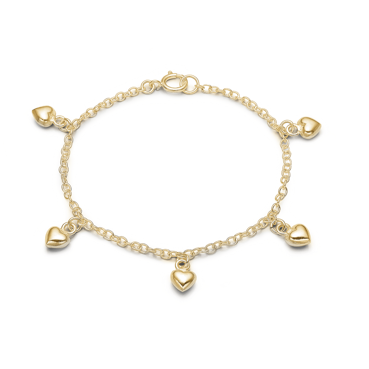 Armbånd m/5 hjerter, forgyldt sølv - Urma.dk