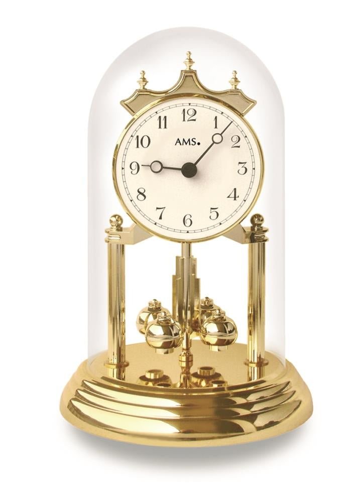 Årsur, forgyldt, i rundt glas kuppel. - Urma.dk