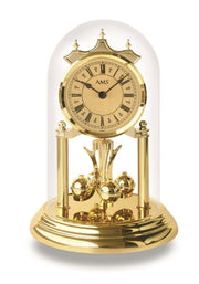 Årsur, forgyldt, i rundt glas kuppel med romertal. - Urma.dk