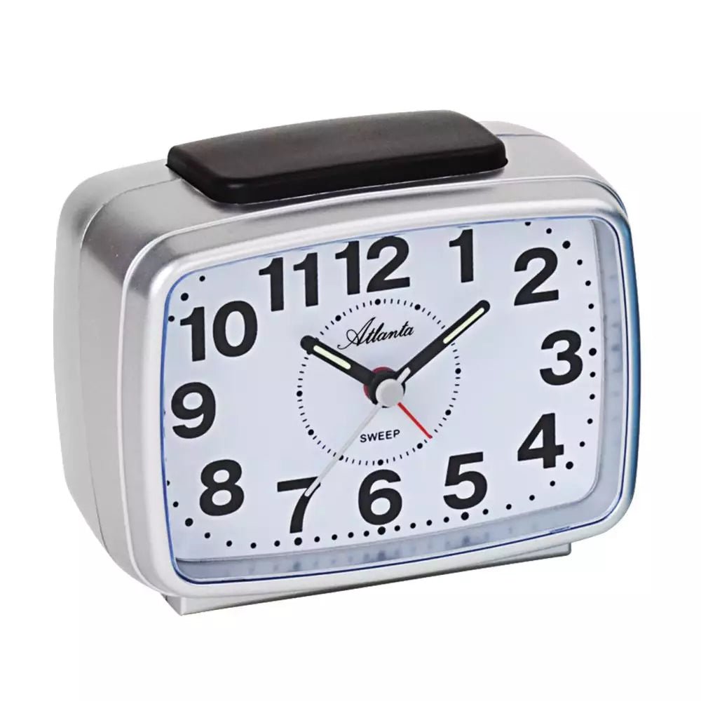 Atlanta vækkeur i sølvfarvet urkasse med store tal. - Urma.dk