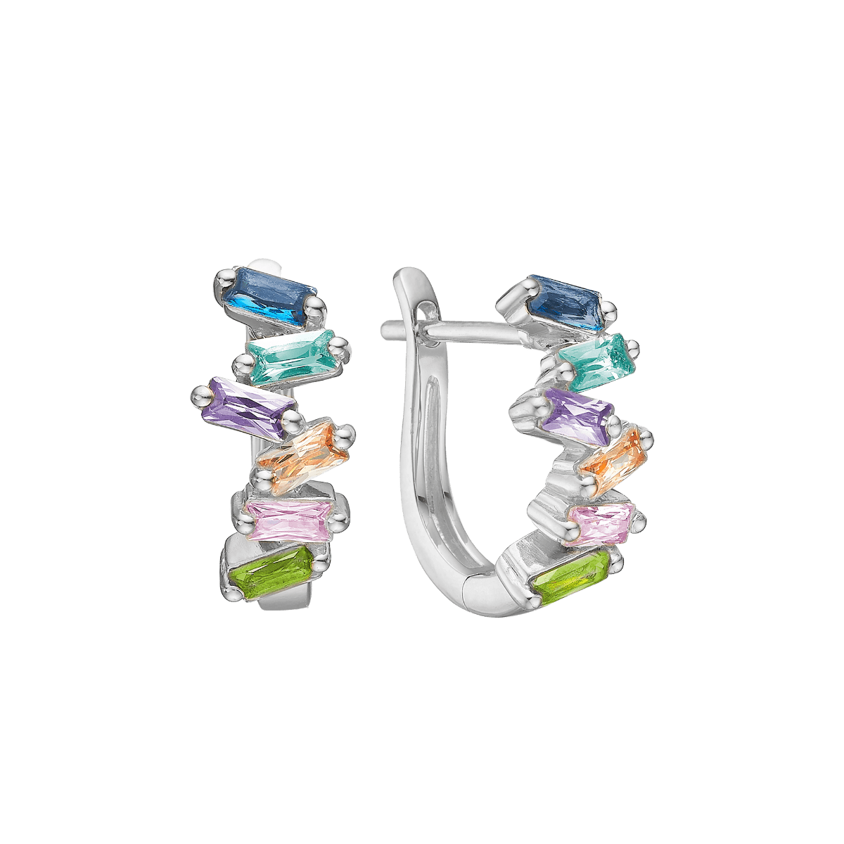 Baquette ørehænger, sølv, 12 sten - Urma.dk