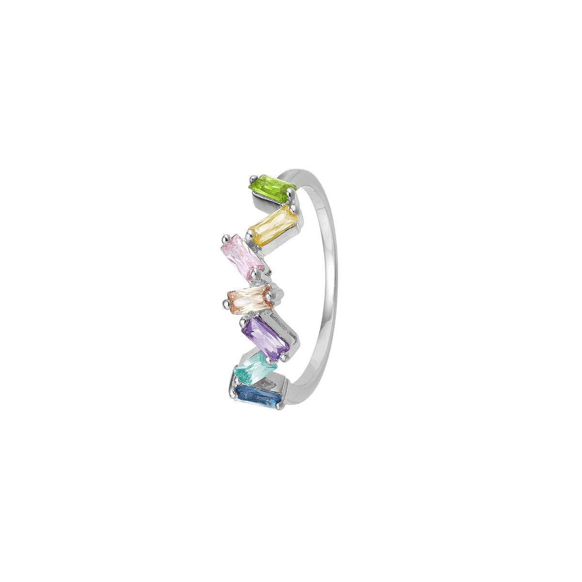 Baquette ring, sølv, 6 sten - Urma.dk