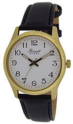 Bonett herreur med gylden urkasse og sort læderrem - 37 mm - Urma.dk