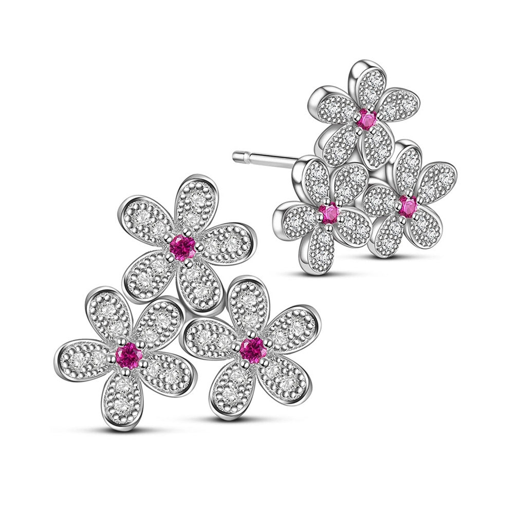 Sølv ørestikker, blomster med zirconia