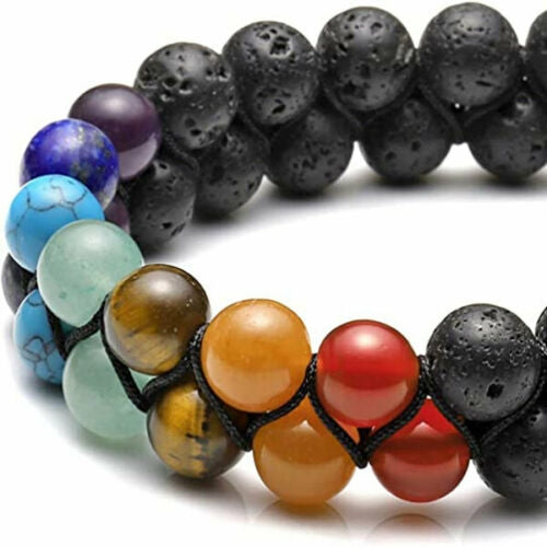 Armbånd med 2 rækker chakra stene