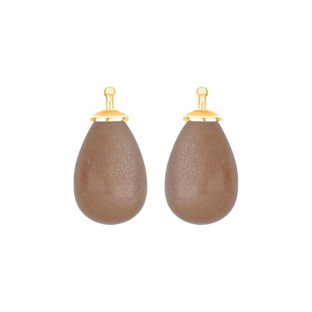 Chokolade månesten dråbe m/8tk. guld - par - Urma.dk