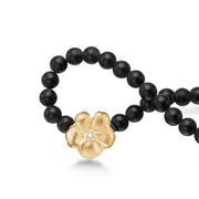 Connections collier med sort agat og Anemone lås i forgyldt sølv med zirkonia - Urma.dk