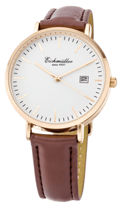 Dameur med læderrem, rosaguld - brun - Urma.dk