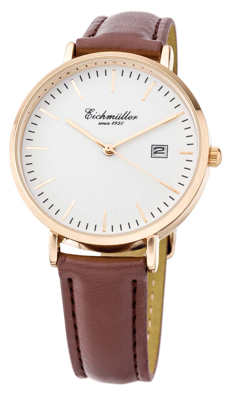 Dameur med læderrem, rosaguld - brun - Urma.dk