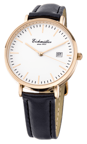 Dameur med læderrem, rosaguld - sort - Urma.dk