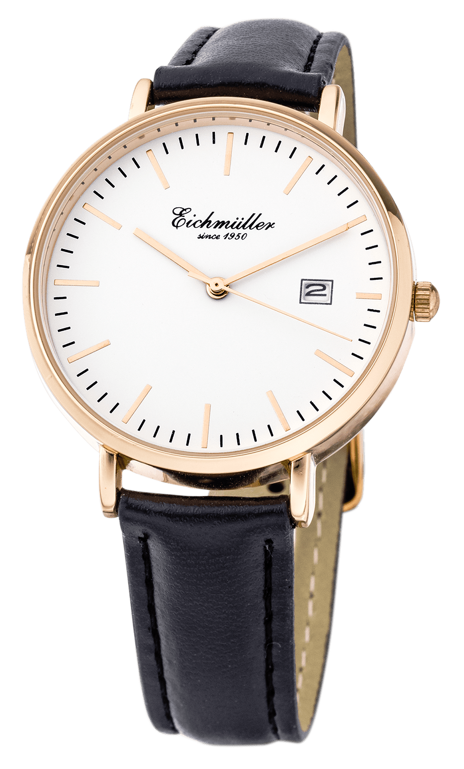 Dameur med læderrem, rosaguld - sort - Urma.dk