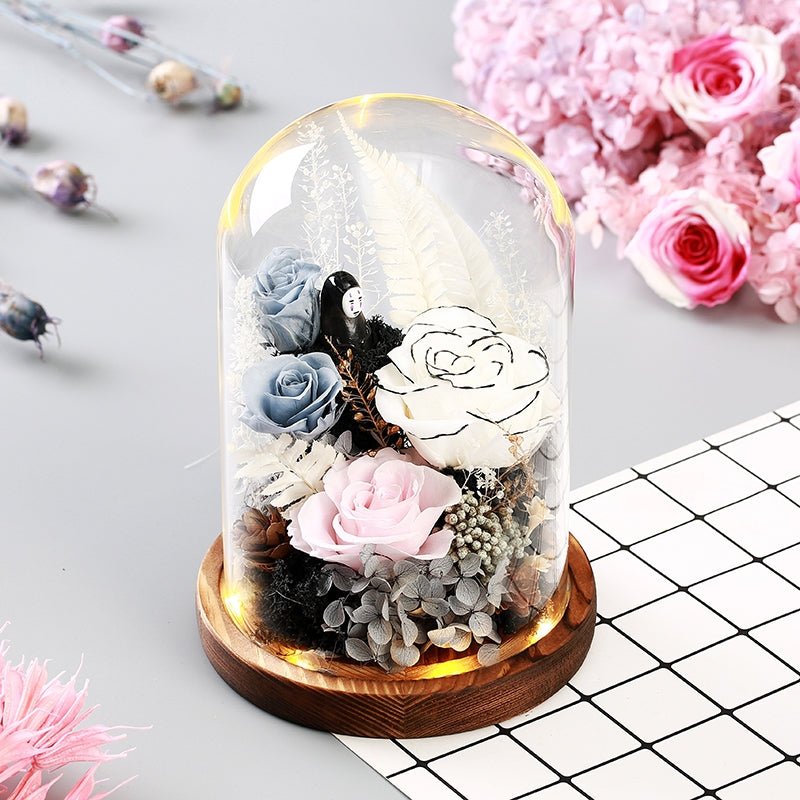 Dekoration - Tørrede blomster i glaskuppel med LED - Lys - flerfarvet - Urma.dk