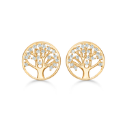 14 kt. guld ørestikker cirkel med livets træ og syntetiske cubic zirconia.