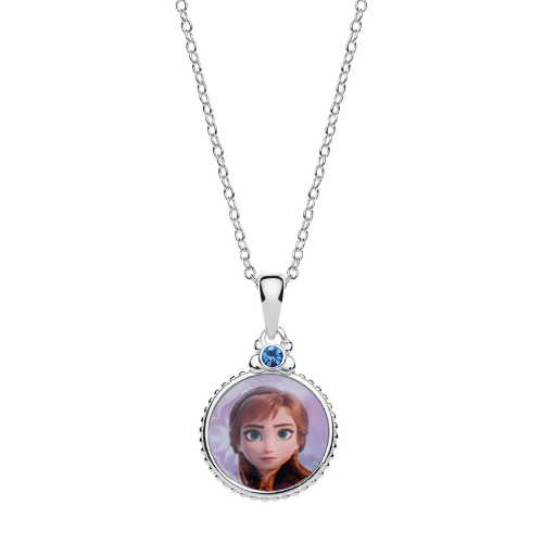 Disney Frost sølv halskæde cirkel med Anna. og syntetisk cubic zirconia på toppen.