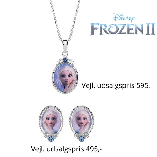 Disney Frost smykkesæt halskæde og ørestikker i sølv designet er oval med Elsa og syntetisk cubic zirconia. - Urma.dk