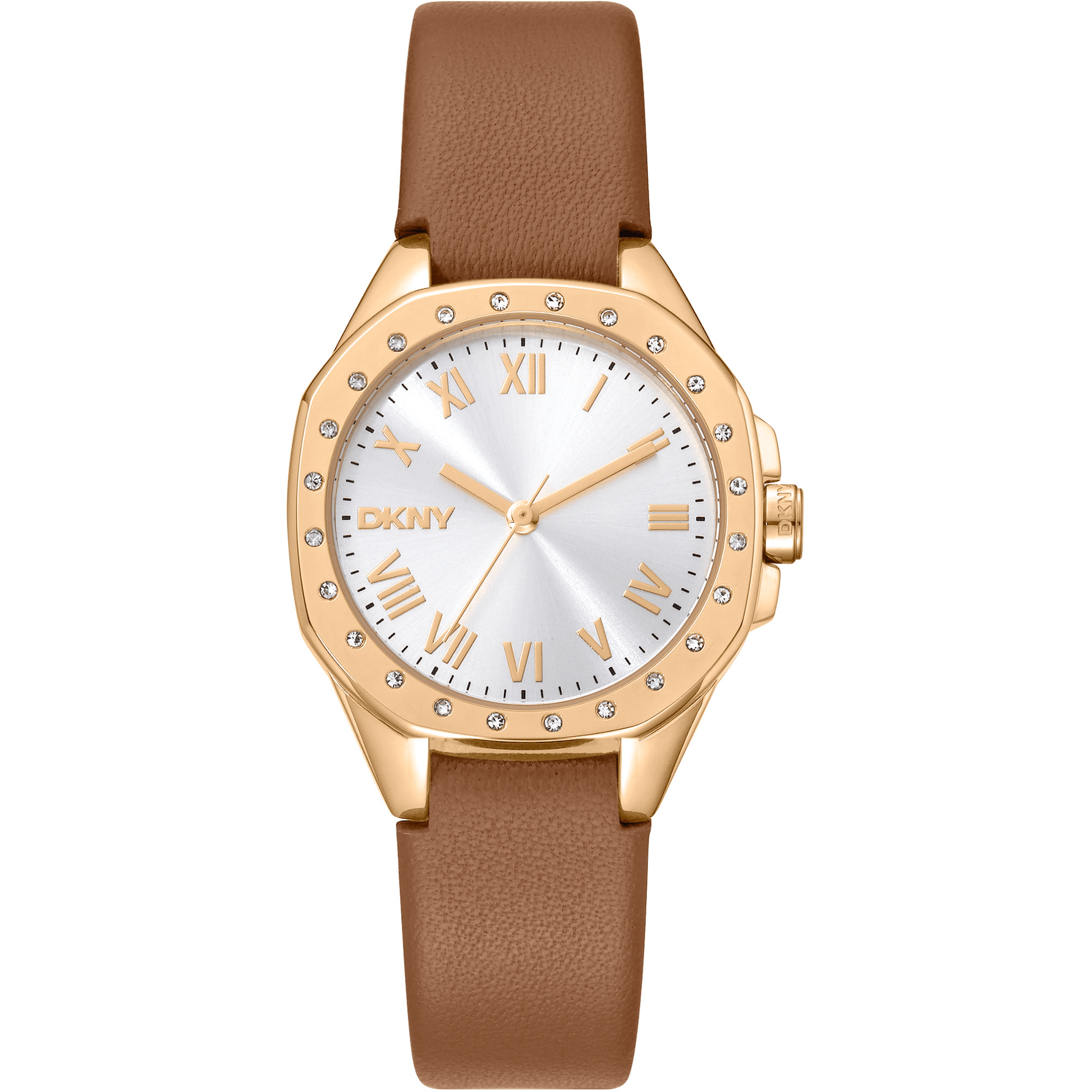 DKNY Dame Guld Ur Brun Læderrem DK1L013L0025 - Urma.dk