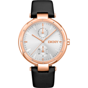 DKNY Dame Læder Rustfrit Stål Rosaguld Sort Ur DK1L066L0035 - Urma.dk