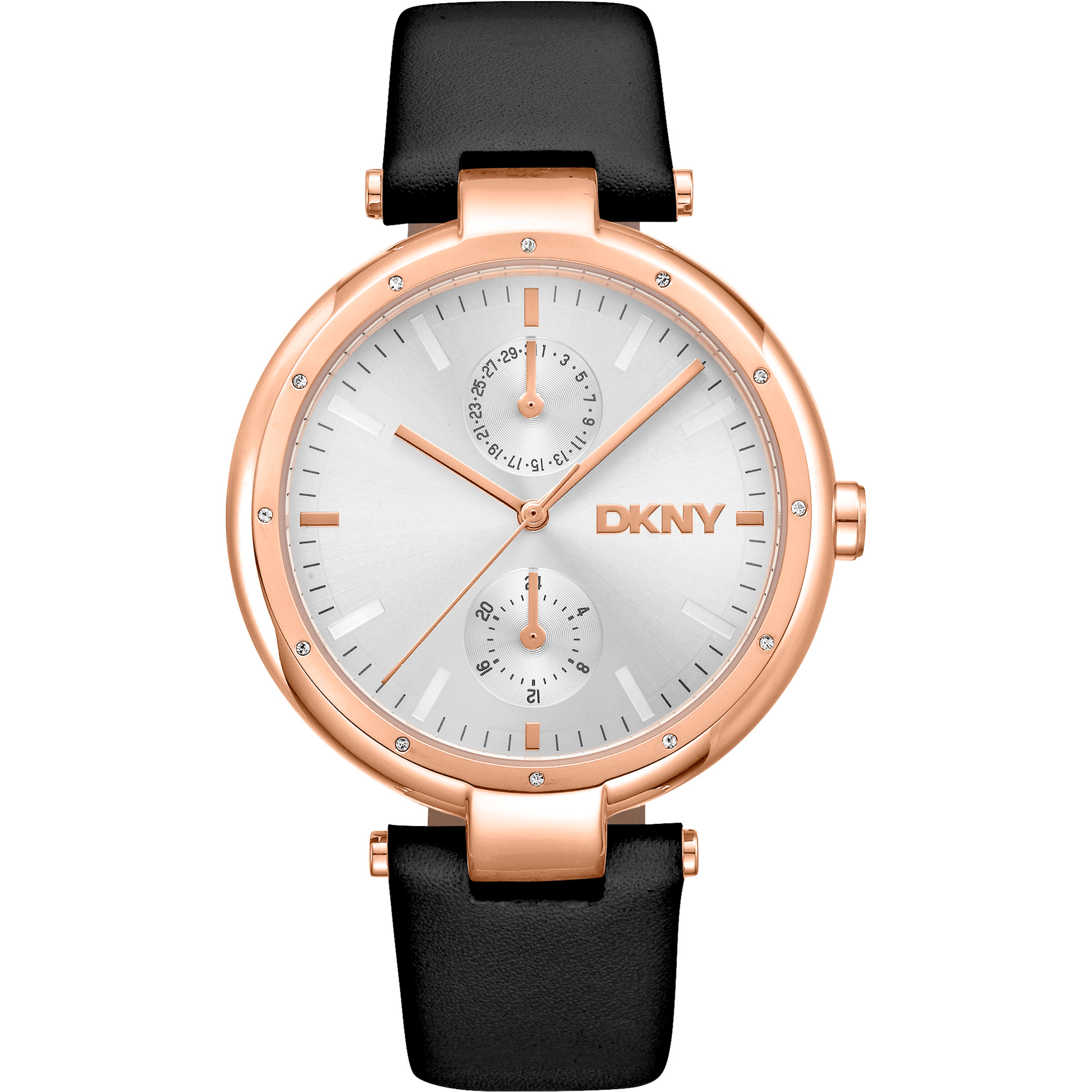 DKNY Dame Læder Rustfrit Stål Rosaguld Sort Ur DK1L066L0035 - Urma.dk